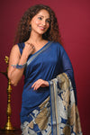 Bengal Gatha ~ Designer Chanderi Cotton Silk Saree with Digital Print in Dark Blue