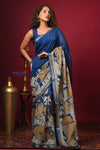 Bengal Gatha ~ Designer Chanderi Cotton Silk Saree with Digital Print in Dark Blue