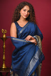 Bengal Gatha ~ Designer Chanderi Cotton Silk Saree with Digital Print in Dark Blue