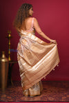 Bengal Gatha ~ Designer Chanderi Cotton Silk Saree with Diamond Pattern in Sunset Orange