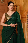 Shubh ~ Handloom High Quality Mul Cotton  Saree with Sleek Golden Border in Exclusive Green
