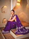 Suhaani ~ Handloom Khaddi Georgette Saree With Sleek Border ~ Purple (Silk Mark)