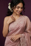 Aarini ~ Organza Banarasi Saree with Handcrafted Beadwork In Blush Pink - verymuchindian.com