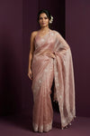 Aarini ~ Organza Banarasi Saree with Handcrafted Beadwork In Blush Rose - verymuchindian.com