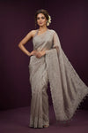 Aarini ~ Organza Banarasi Saree with Handcrafted Beadwork In Cloud Grey - verymuchindian.com