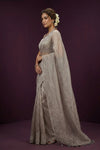 Aarini ~ Organza Banarasi Saree with Handcrafted Beadwork In Cloud Grey - verymuchindian.com