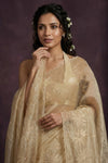 Aarini ~ Organza Banarasi Saree with Handcrafted Beadwork In Ivory - verymuchindian.com