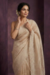 Aarini ~ Organza Banarasi Saree with Handcrafted Beadwork In Ivory - verymuchindian.com