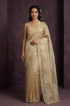 Aarini ~ Organza Banarasi Saree with Handcrafted Beadwork In Ivory - verymuchindian.com