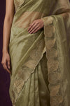 Aarini ~ Organza Banarasi Saree with Handcrafted Beadwork In Mint Green - verymuchindian.com