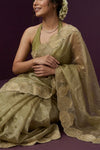 Aarini ~ Organza Banarasi Saree with Handcrafted Beadwork In Mint Green - verymuchindian.com