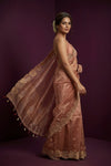 Aarini ~ Organza Banarasi Saree with Handcrafted Beadwork In Salmon Pink - verymuchindian.com