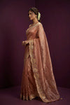 Aarini ~ Organza Banarasi Saree with Handcrafted Beadwork In Salmon Pink - verymuchindian.com