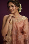 Aarini ~ Organza Banarasi Saree with Handcrafted Beadwork In Salmon Pink - verymuchindian.com
