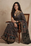 AJRAKH X PAITHANI ~ Mitti Ke Rang ~ EXCLUSIVE Ajrakh Handblock Printed Cotton Paithani Saree in Multicolor Black - verymuchindian.com