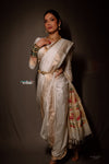 Ankita Lokhande's Choice ~ Authentic Pure Silk Handloom Nauvari Paithani Saree with Peacock Lotus Pallu in White (Available in Multicolor Peacock) - verymuchindian.com
