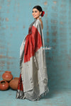 Anokhi ~ Handloom Pure Soft Silk Saree with Designer Pallu ~ Brick Red & Silver (Limited Edition) - verymuchindian.com