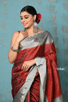 Anokhi ~ Handloom Pure Soft Silk Saree with Designer Pallu ~ Brick Red & Silver (Limited Edition) - verymuchindian.com