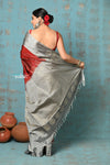 Anokhi ~ Handloom Pure Soft Silk Saree with Designer Pallu ~ Brick Red & Silver (Limited Edition) - verymuchindian.com