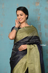 Anokhi ~ Handloom Pure Soft Silk Saree with Designer Pallu ~ Navy Blue & Olive Green (Limited Edition) - verymuchindian.com