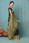 Anokhi ~ Handloom Pure Soft Silk Saree with Designer Pallu ~ Navy Blue & Olive Green (Limited Edition) - verymuchindian.com