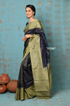Anokhi ~ Handloom Pure Soft Silk Saree with Designer Pallu ~ Navy Blue & Olive Green (Limited Edition) - verymuchindian.com