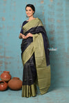 Anokhi ~ Handloom Pure Soft Silk Saree with Designer Pallu ~ Navy Blue & Olive Green (Limited Edition) - verymuchindian.com
