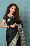 Anokhi ~ Handloom Pure Soft Silk Saree with Designer Pallu ~ Royal Black (Limited Edition) - verymuchindian.com