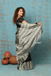 Anokhi ~ Handloom Pure Soft Silk Saree with Designer Pallu ~ Royal Black (Limited Edition) - verymuchindian.com