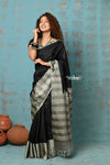 Anokhi ~ Handloom Pure Soft Silk Saree with Designer Pallu ~ Royal Black (Limited Edition) - verymuchindian.com