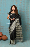 Anokhi ~ Handloom Pure Soft Silk Saree with Designer Pallu ~ Royal Black (Limited Edition) - verymuchindian.com