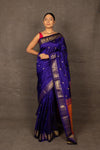 Aranya ~ Chandrakor Pure Silk Handloom Paithani with Parrot Floral Pallu in Royal Blue - verymuchindian.com