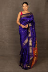 Aranya ~ Chandrakor Pure Silk Handloom Paithani with Parrot Floral Pallu in Royal Blue - verymuchindian.com