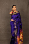 Aranya ~ Chandrakor Pure Silk Handloom Paithani with Parrot Floral Pallu in Royal Blue - verymuchindian.com