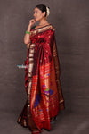 Aranya ~ Chandrakor! Pure Silk Handloom Paithani with Peacock Pallu in Maroon - verymuchindian.com