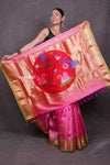 Aranya ~ Designed by VMI! Pure Silk Handloom Paithani with Swan Peacock Pallu in Blush Pink - verymuchindian.com