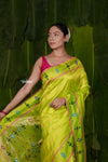 Aranya ~ Precious Heritage Paithani ! Pure Silk Handloom Baro Panja Paithani Saree in Lime Green - verymuchindian.com