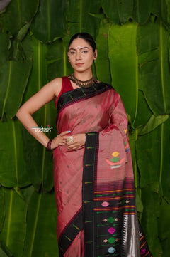 Aranya ~ Pure Silk Handloom Black Muniya Border Paithani with Asawali Tawa Pallu in Rustt - verymuchindian.com