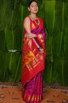 Aranya ~ Pure Silk Handloom Paithani with Lotus Peacock Pallu in Dual Tone Pink - verymuchindian.com