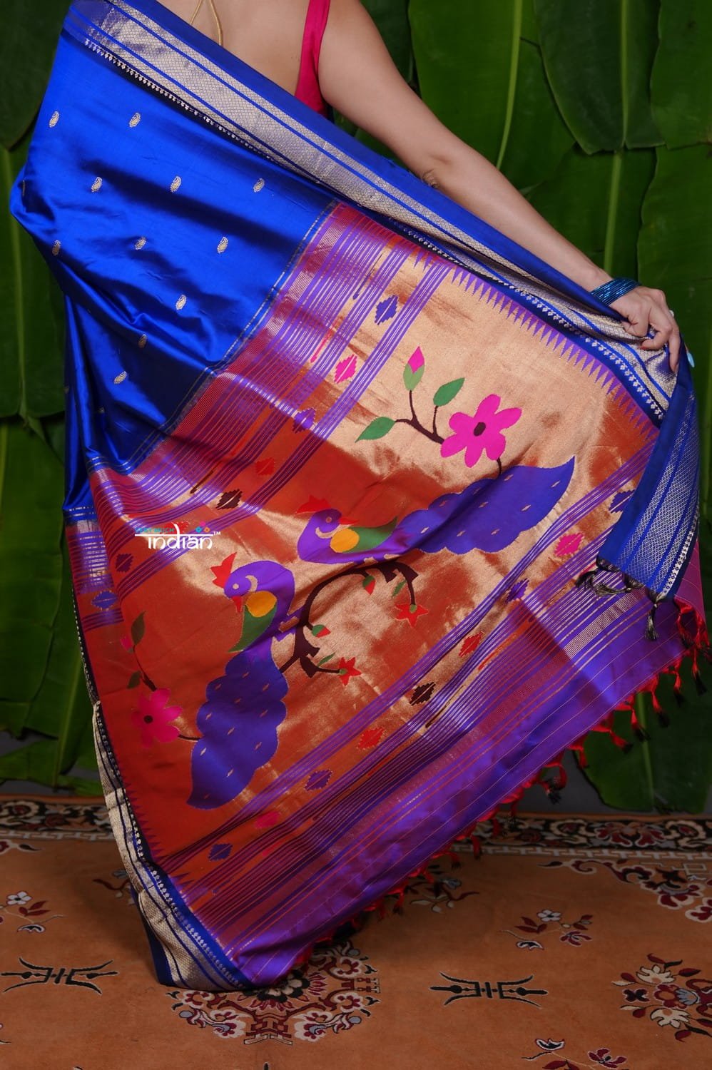 Aranya ~ Pure Silk Handloom Paithani with Peacock Pallu in Azure Blue - verymuchindian.com