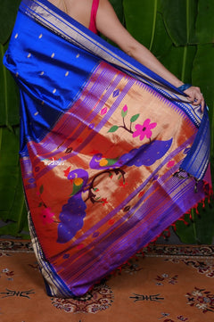 Aranya ~ Pure Silk Handloom Paithani with Peacock Pallu in Azure Blue - verymuchindian.com