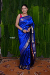 Aranya ~ Pure Silk Handloom Paithani with Peacock Pallu in Azure Blue - verymuchindian.com