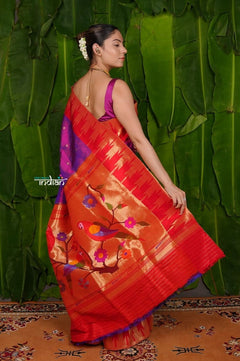 Aranya ~ Pure Silk Handloom Temple Border Paithani with Parrot Pallu in Pink - verymuchindian.com