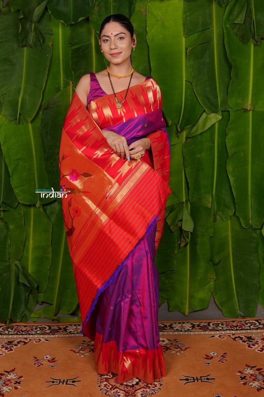 Aranya ~ Pure Silk Handloom Temple Border Paithani with Parrot Pallu in Pink - verymuchindian.com