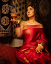 Ashnoor's Choice : Durva Premium~ Viscose Satin Hand-dyed Rangkaath Saree in Fierce Red - verymuchindian.com