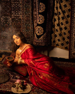 Ashnoor's Choice : Durva Premium~ Viscose Satin Hand-dyed Rangkaath Saree in Fierce Red - verymuchindian.com