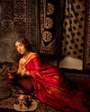 Ashnoor's Choice : Durva Premium~ Viscose Satin Hand-dyed Rangkaath Saree in Fierce Red - verymuchindian.com