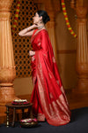 Ashnoor's Choice : Durva Premium~ Viscose Satin Hand-dyed Rangkaath Saree in Fierce Red - verymuchindian.com
