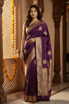 Ashnoor's Choice: Durva Premium~ Viscose Satin Hand-dyed Rangkaath Saree in Purple - verymuchindian.com