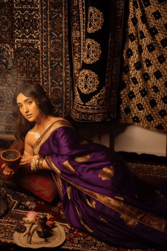 Ashnoor's Choice: Durva Premium~ Viscose Satin Hand-dyed Rangkaath Saree in Purple - verymuchindian.com